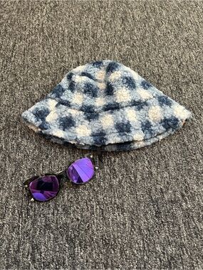 Womens Blue Check Sherpa Bucket Hat and Micheal Kors sunglasses